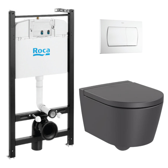 Active Pack WC bâti-support + WC suspendu sans bride Roca + abattant SoftClose déclipsable + plaque blanche (ROAROISBMR01-IN)