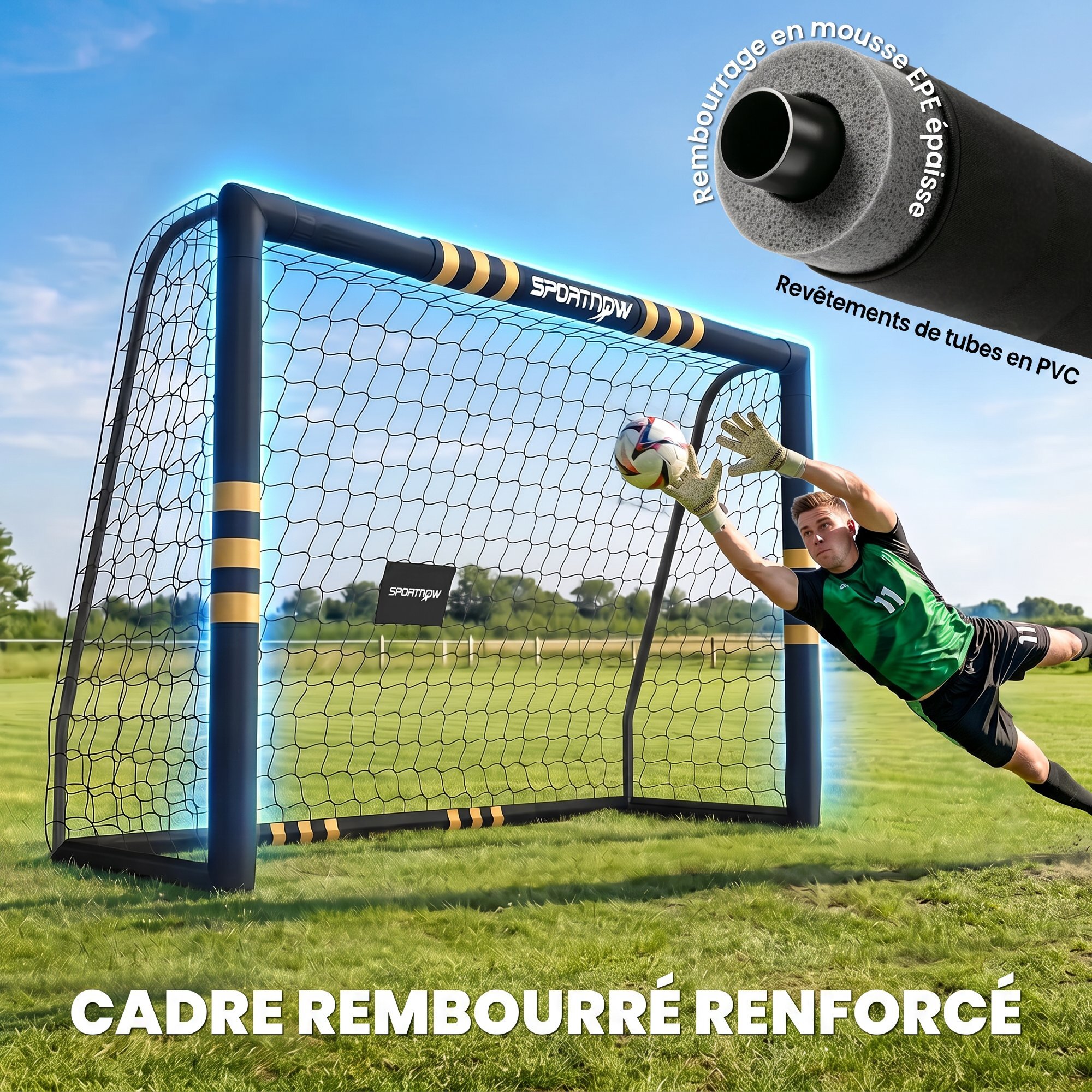 But de football - cage de foot - but futsal dim. 2,4L x 1,6H m - châssis métal moussé