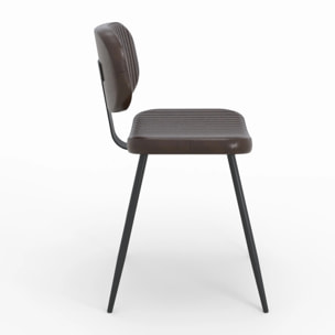 Lot de 2 chaises en cuir marron et pieds en métal noir - Clovis