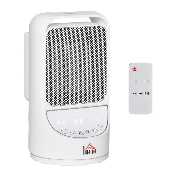 Chauffage soufflant oscillant 1500 W - mini radiateur céramique PTC - 3 niveaux de puissance - chauffage d'appoint avec télécommande blanc