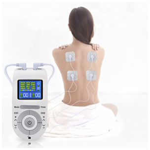 EMS Electroestimulador muscular MHD-12DCK1 portátil. 12 modos, 2 canales duales. Tamaño compacto, alimentación por pilas.