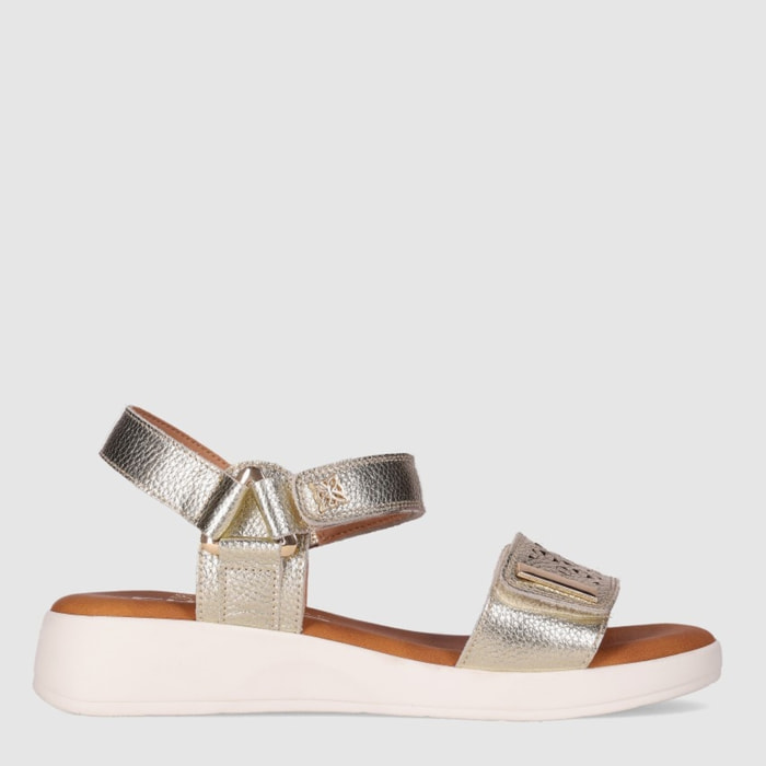 Sandalias de Piel - Oro - Tacón: 3 cm