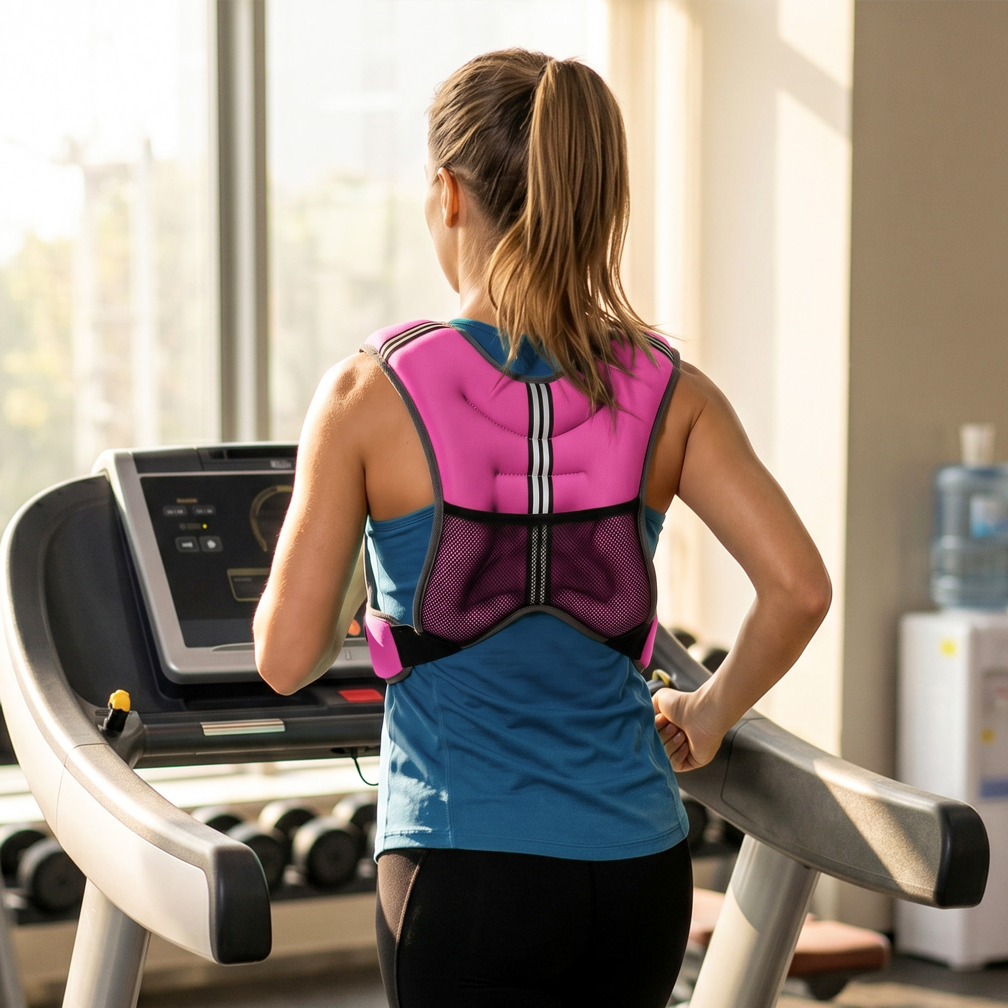 Gilet lesté 8 Kg - veste lestée de sport fitness - poche de rangement intégrée - Oxford rose