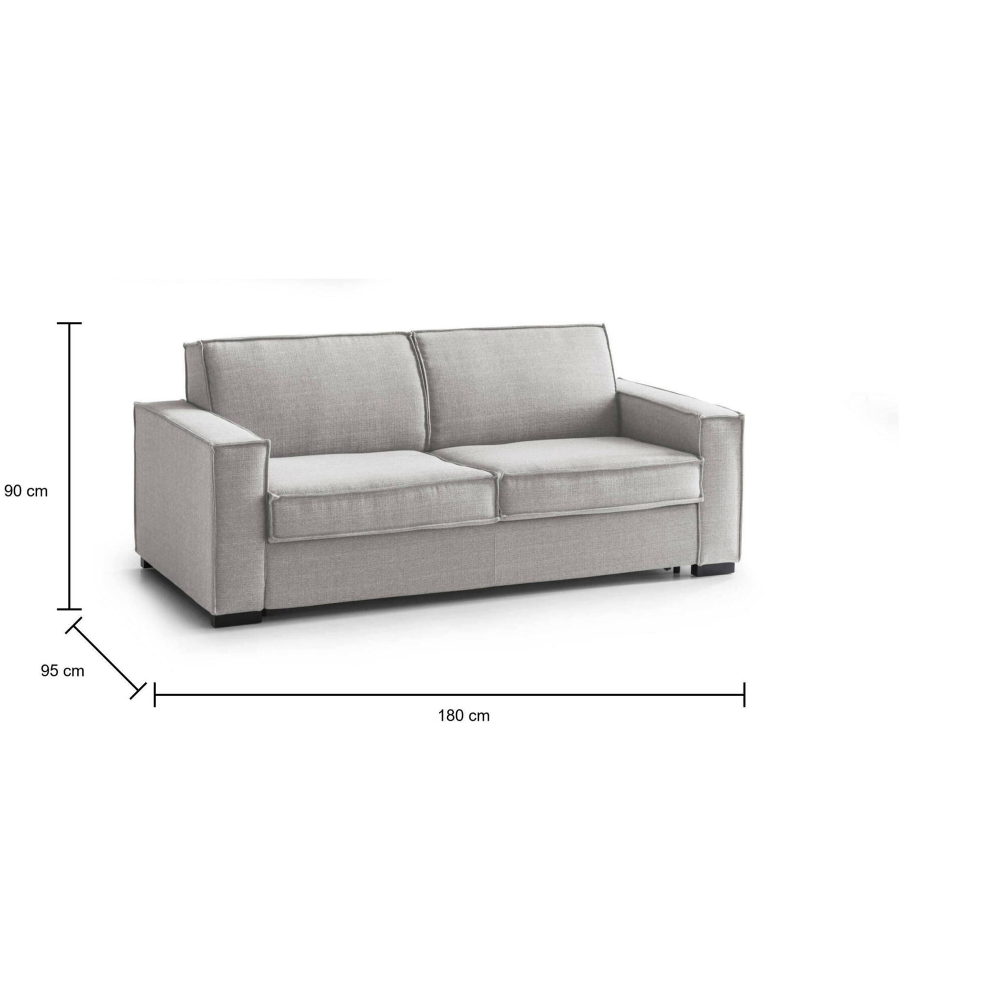 Divano letto 2 posti Alisa, Sofà Soggiorno con apertura girevole, Tessuto imbottito, Braccioli slim, 100% Made in Italy, Cm 180x95h90, Grigio