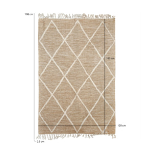 Tapis berbère beige en coton motif avec frange 120x180cm - MARA