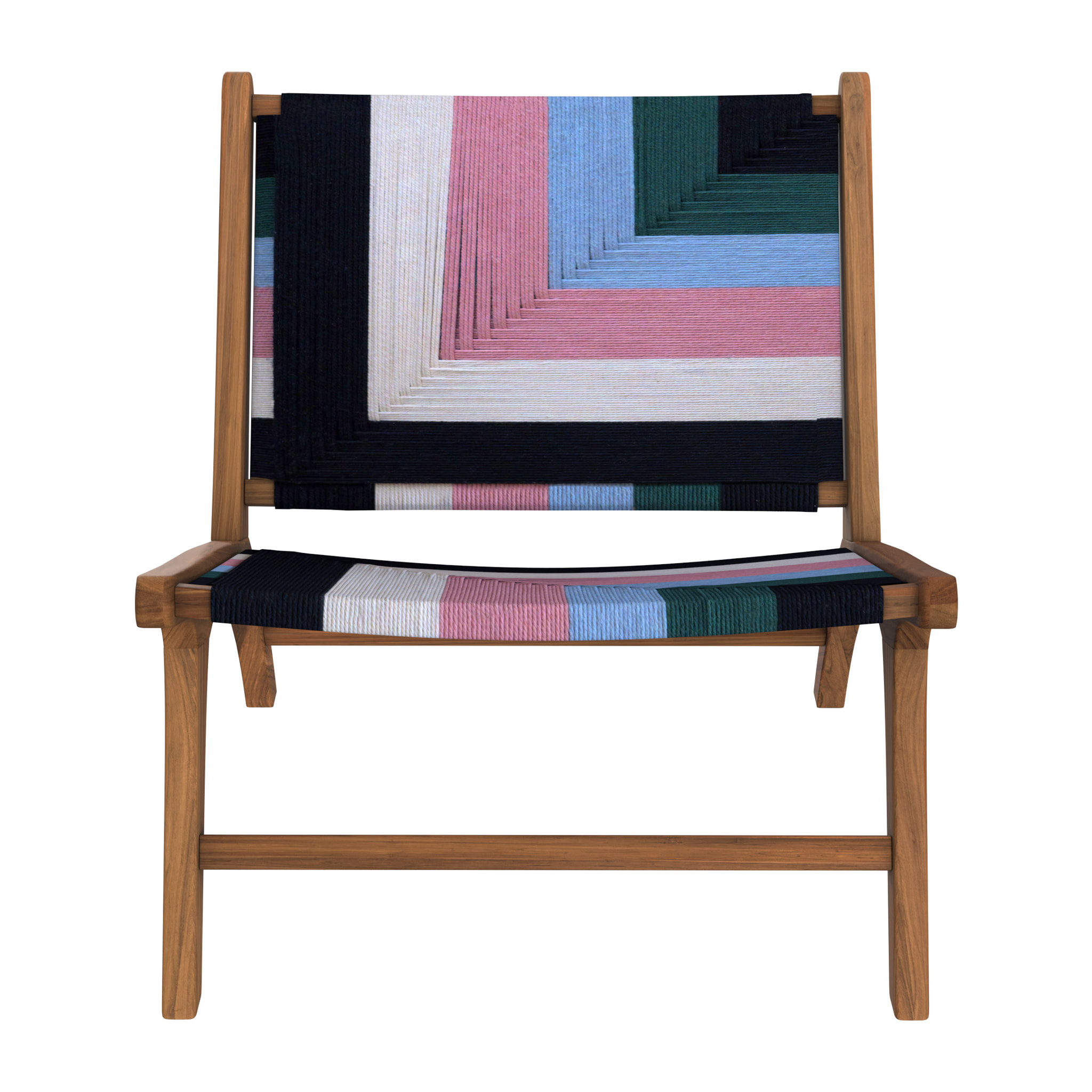 Fauteuil multicolore en fil de laine tressé et bois de teck - Callie