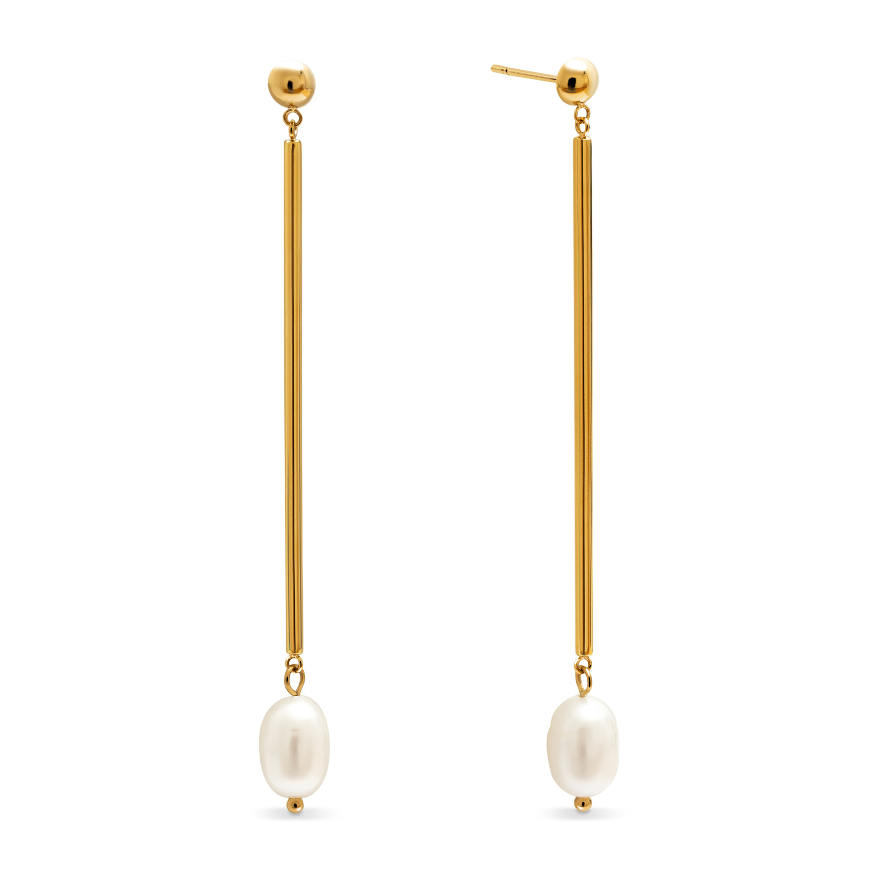 Pendientes Pearl Stick Acero Baño Oro