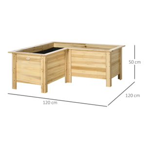 Jardinera Elevada de Madera, Macetero Exterior en Forma de L con Tela no Tejido, Huerto Urbano para Cultivos de Plantas, Flores en Terraza, Jardín, 120x120x50 cm, Natural