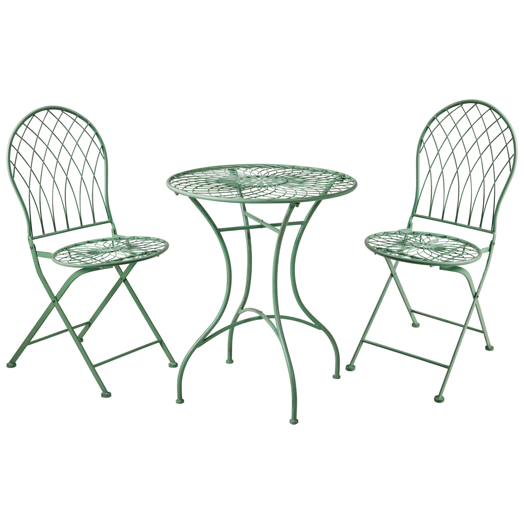 ISABELLE - SET 3 PEZZI TAVOLO CON DUE SEDIE VERDE - misura SEDIA 53,5X38X91,5, TAVOLO 59X59X71