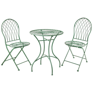 ISABELLE - SET 3 PEZZI TAVOLO CON DUE SEDIE VERDE - misura SEDIA 53,5X38X91,5, TAVOLO 59X59X71
