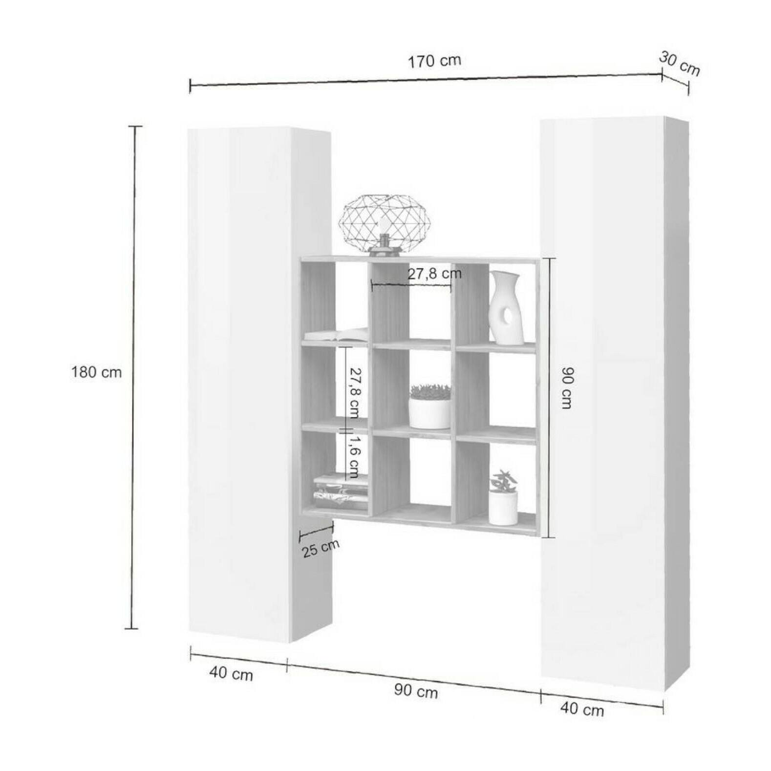 Credenza Fausto, Set da soggiorno a 2 ante e ripiani, Buffet da soggiorno, Madia da cucina, 100% Made in Italy, cm 170x30h180, Antracite e Acero