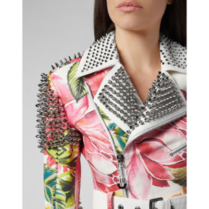 PHILIPP PLEIN Leather Biker Flowers
