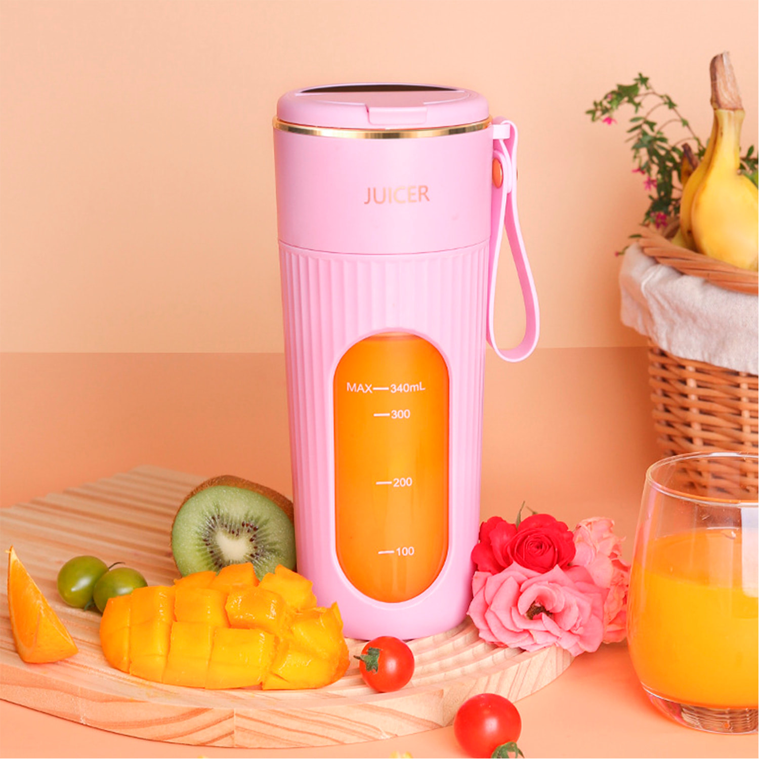 Mini frullatore portatile da 340ml con 10 lame in acciaio, schermo LCD e avvio di sicurezza tramite doppio clic.