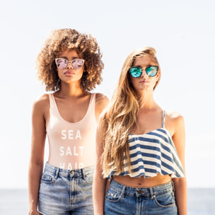 Gafas de sol OCEAN CAT EYE - Metal blanco transparente esmerilado y plateado brillante / Plana de pc ahumada con revo rosa real