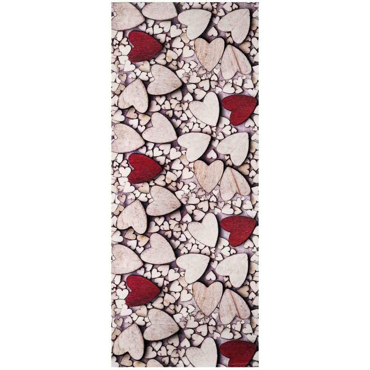 Tappeto EMOZIONI CUORI LEGNO moderno lavabile antiscivolo cm.58x115 passatoia multiuso bagno cucina ingresso