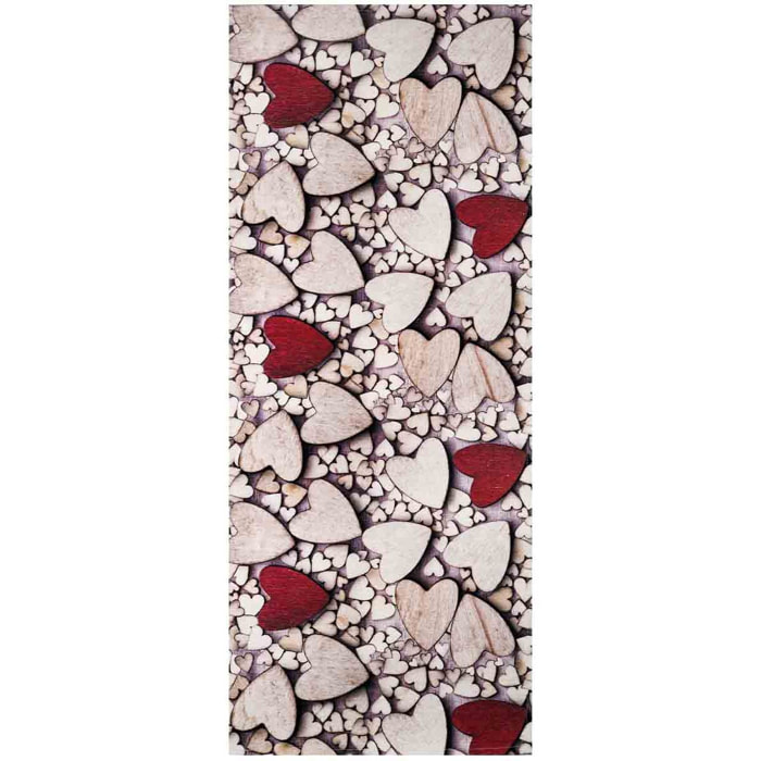 Tappeto EMOZIONI CUORI LEGNO moderno lavabile antiscivolo cm.58x115 passatoia multiuso bagno cucina ingresso