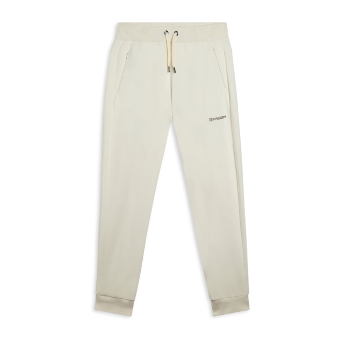 Pantaloni in felpa di cotone con fondo e vita in costina