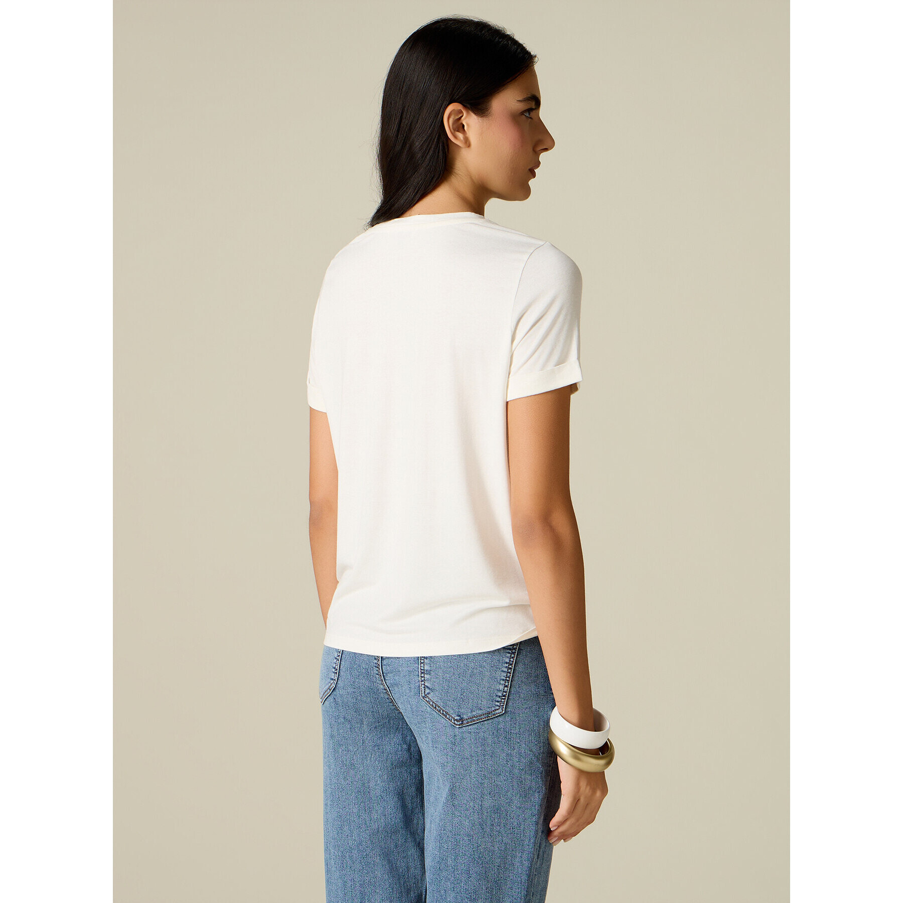 Oltre - T-shirt bimaterica con stampa - Bianco