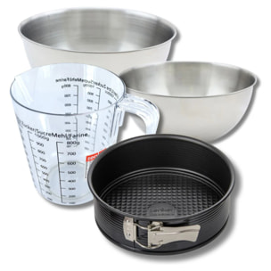 Set pâtisserie avec moule à manqué, 2 bols à mixer, verre mesureur et spatule Zenker