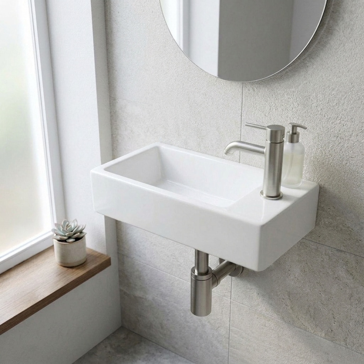 Lave-mains suspendu rectangulaire 40,5 x 20,5 cm - blanc - trou à gauche - sans trop-plein - SAT Brevis