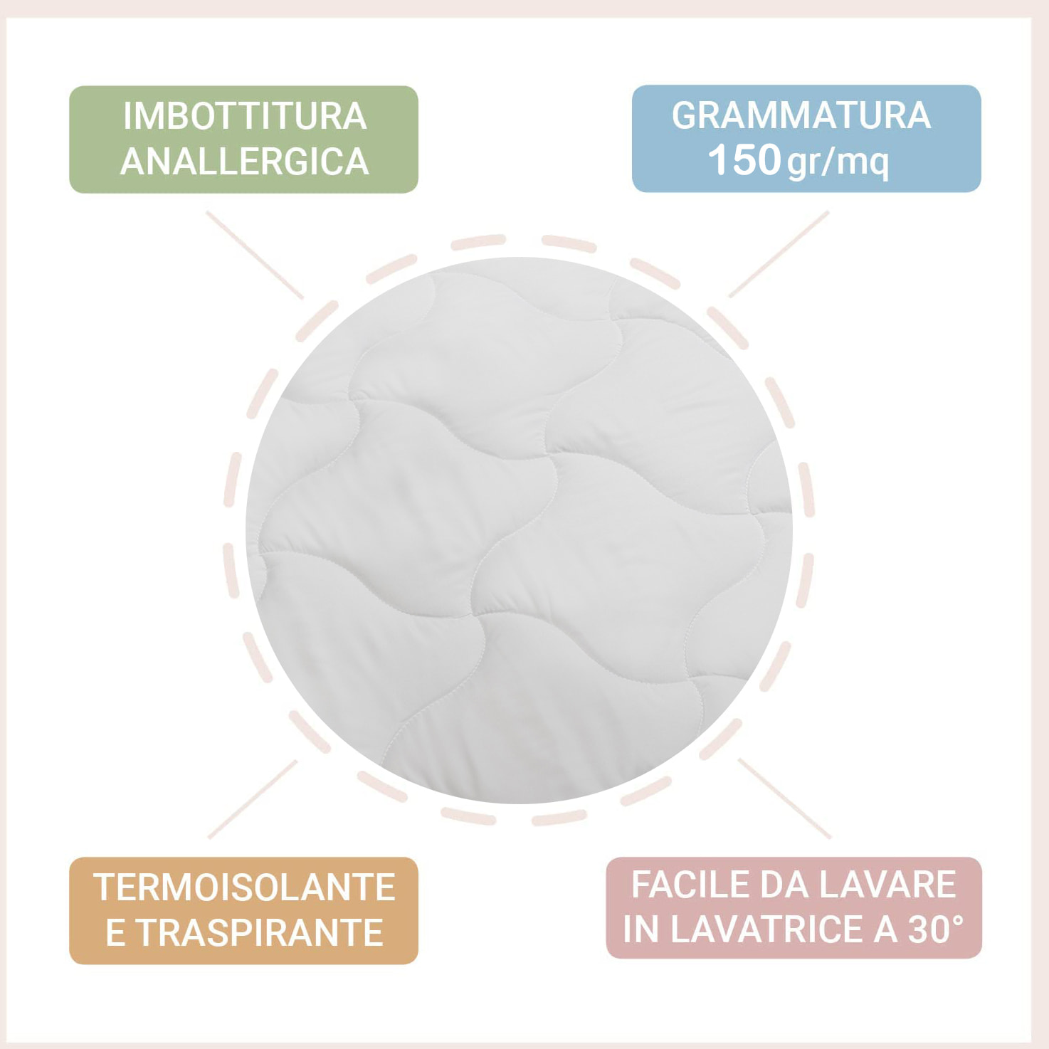 Piumino trapuntato ESTIVO in Microfibra 2 Piazze 150 gr/mq Bianco