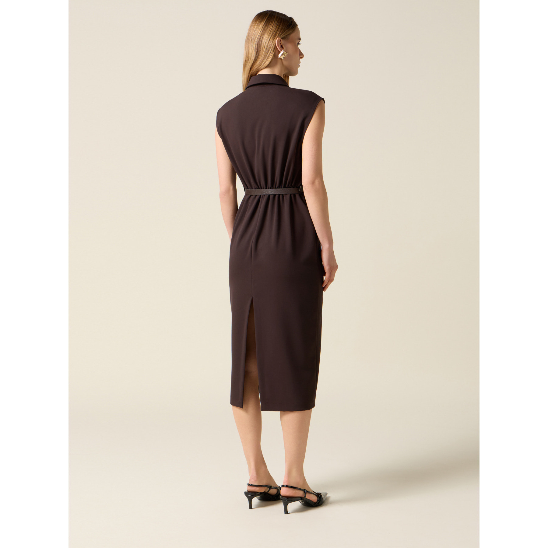 Oltre - Vestido tubo con cinturón - Marrón