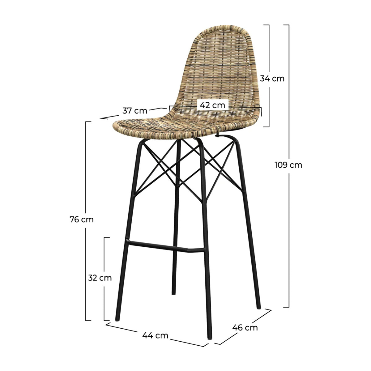 Lot de 2 chaises de bar de jardin 76 cm en résine tressée marron - Tiptur