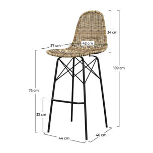Lot de 2 chaises de bar de jardin 76 cm en résine tressée marron - Tiptur