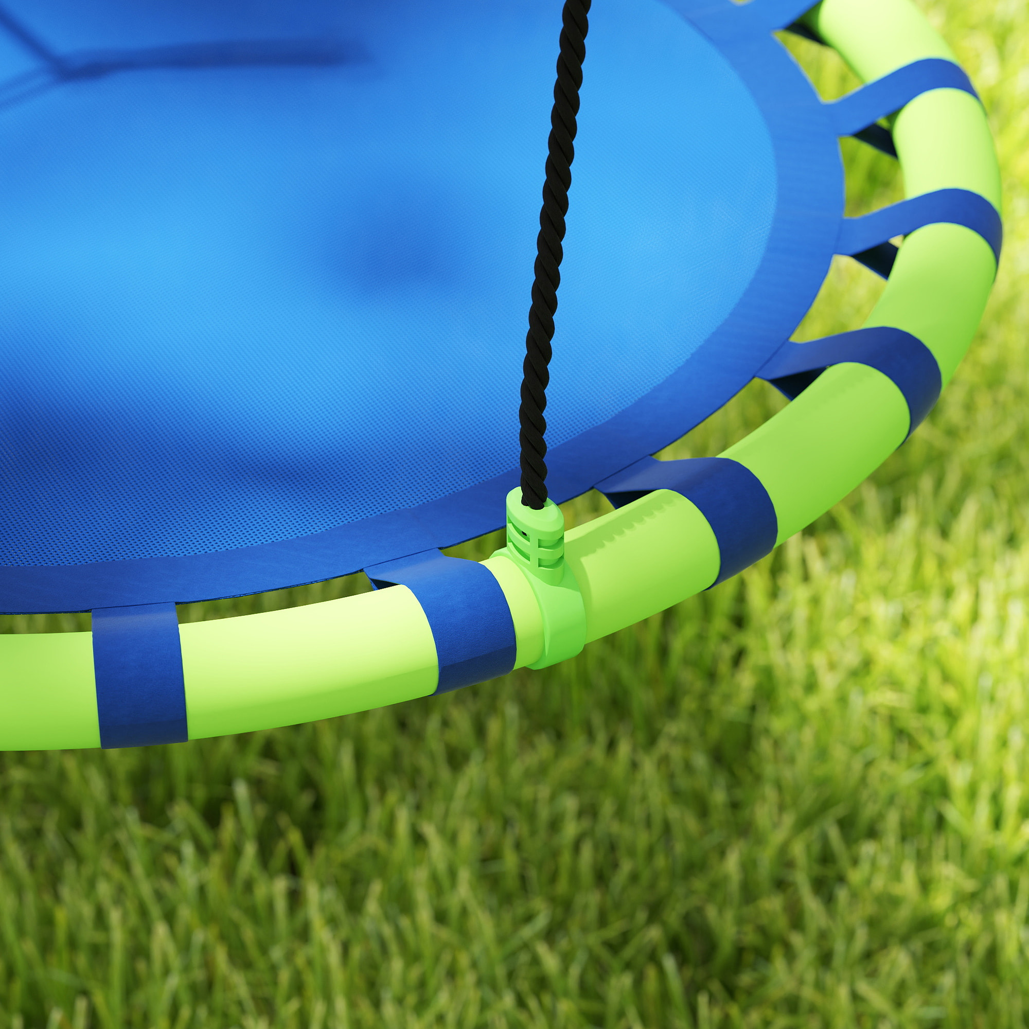 Columpio para Niños Redondo Columpio Jardín Exterior Ajustable Columpio Infantil Impermeable Carga 150 kg Ø100x180 cm Azul y Verde