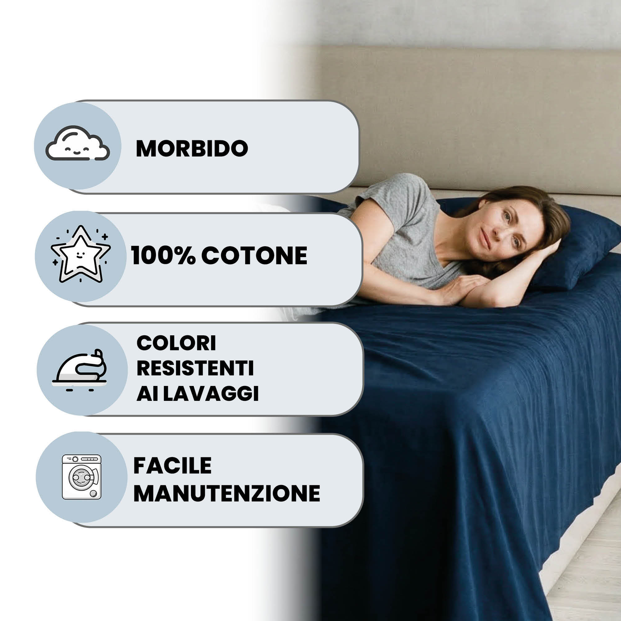 LENZUOLO SOPRA MAX COLOR, 100% Cotone, Tinta Unita, Made in Italy - BLU SCURO