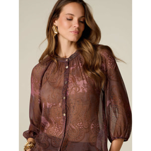 Oltre - Camicia in georgette fantasia - Marrone