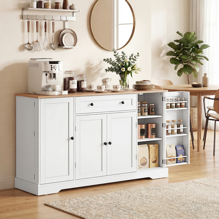 Aparador, Armario de Cocina Moderno con Cajón, Estantes en las Puertas, Estantes Ajustables, Barra de Café, Aparador para Cocina, Comedor, 138x40x83,5 cm, Blanco