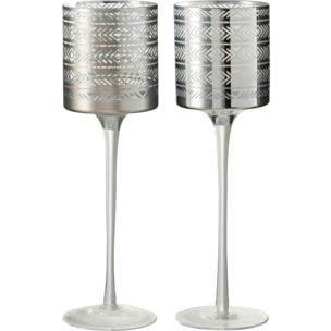 J-Line photophore Ethnique - verre - argent - large - 2 pcs