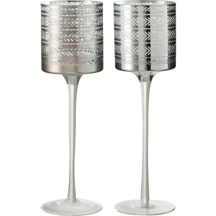 J-Line photophore Ethnique - verre - argent - large - 2 pcs