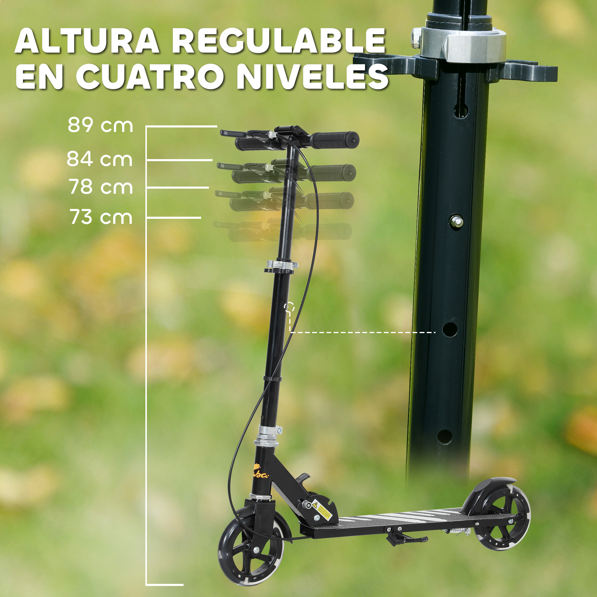 Patinete Plegable para Niños de 3-8 Años, Patinete Infantil de 2 Ruedas con LED Luces, Manillar de 4 Altura Ajustable, Freno Posterior y de Mano, Negro