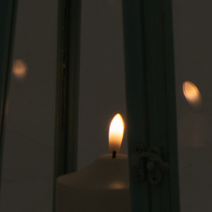 J-Line Lanterne + Bougie - verre - turquoise - medium - lumières LED