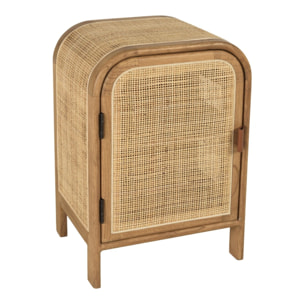 AMY - Chevet forme arrondie mindi et rotin naturel 1 porte 1 étagère AMY