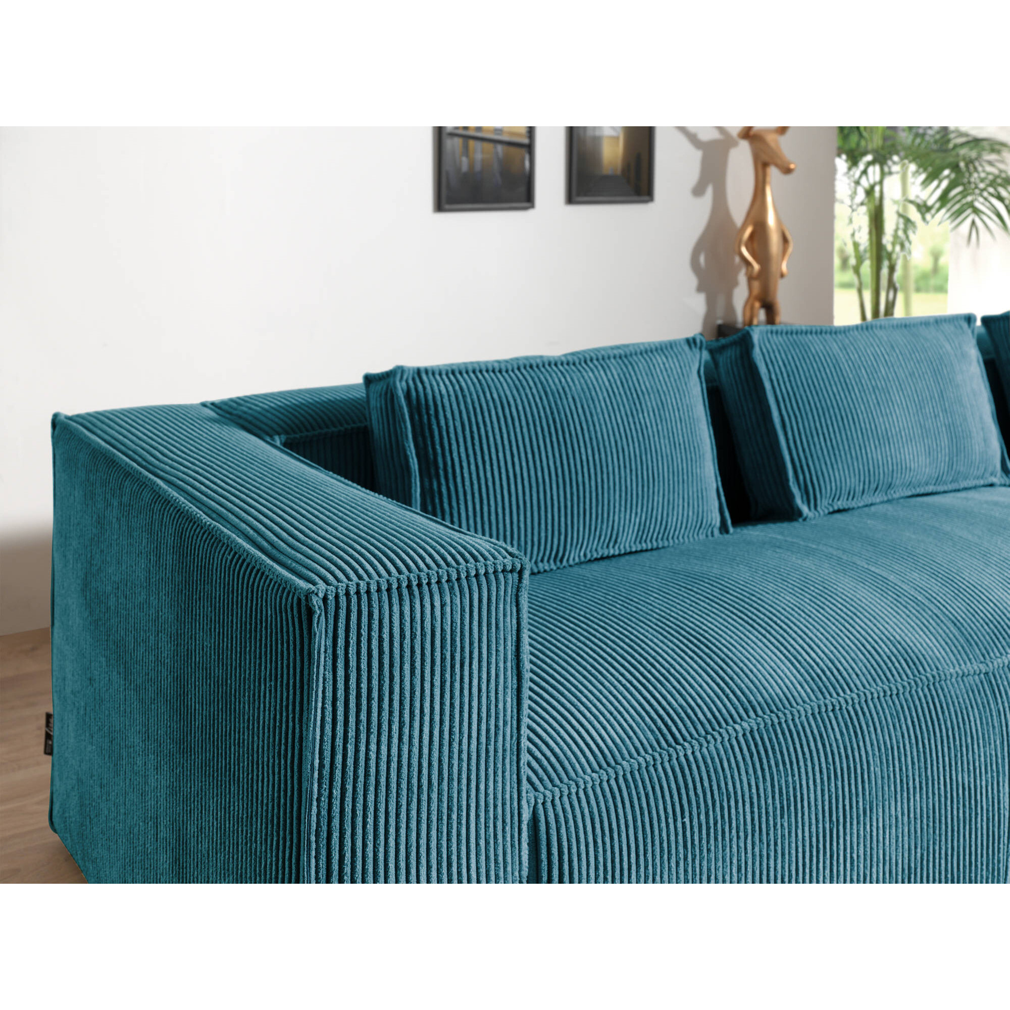 Stella - canapé d'angle droit en velours côtelé - 4 places -style contemporain - Bleu canard