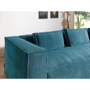Stella - canapé d'angle droit en velours côtelé - 4 places -style contemporain - Bleu canard