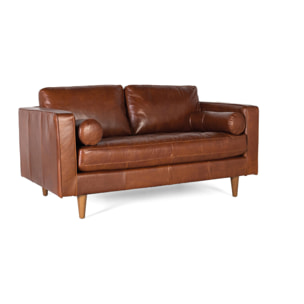 Canapé en cuir naturel, structure en bois 164cm style Mid-century / rétro moderne