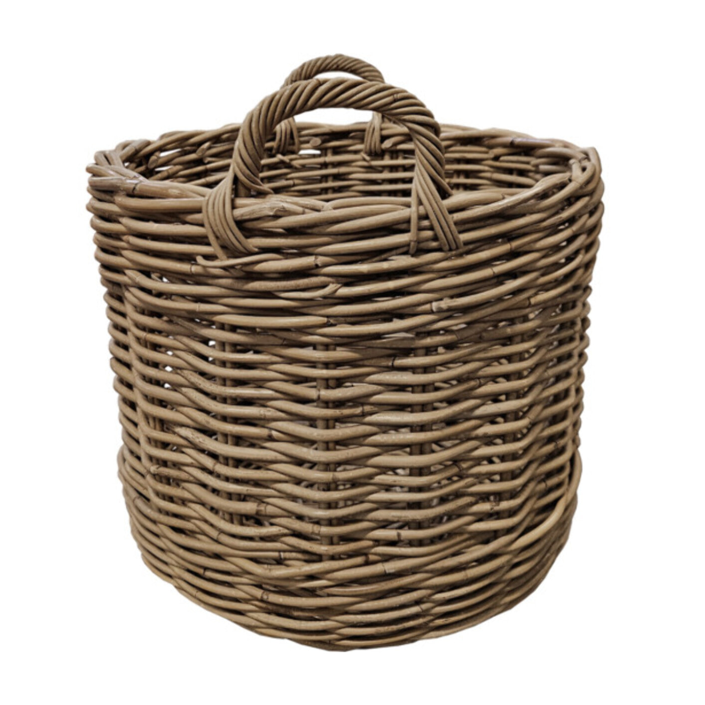 Grand panier rond H. 46 cm en kubu naturel tressé avec anses - ENRICO