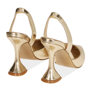 Slingback oro laminato, tacco 10 cm