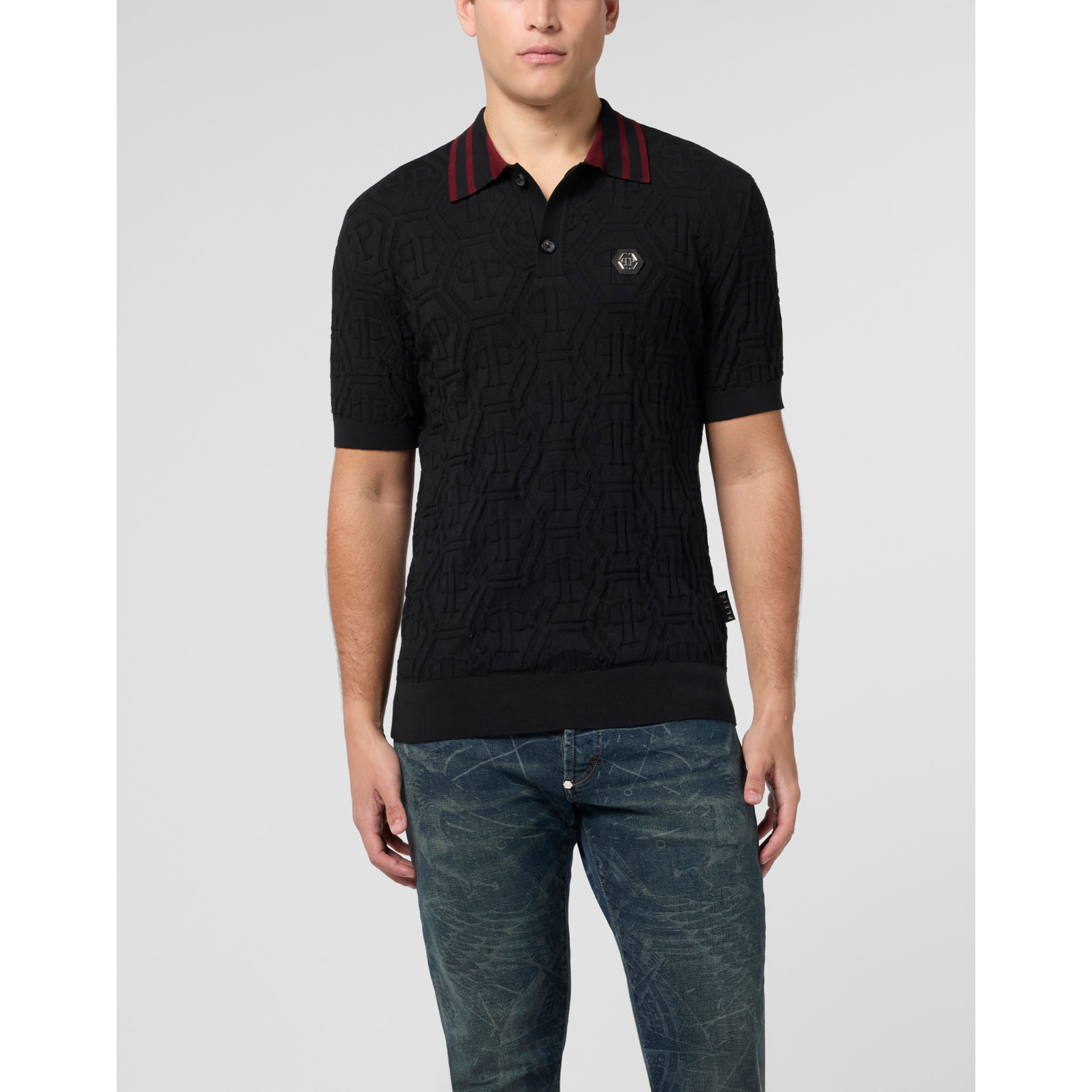 PHILIPP PLEIN Knitted Polo T-Shirt Jacquard Monogram