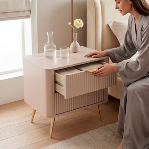 Comodino Moderno Con 2 Cassetti Con Piedini Alti Zona Notte 63,2 x 38 x 55,3 cm Beige