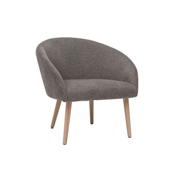 Fauteuil scandinave en tissu effet velours texturé gris et bois clair OLIVIA