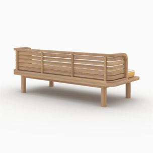 Canapé et fauteuil de jardin 3 places en teck massif, tissu rayé jaune - Kilda