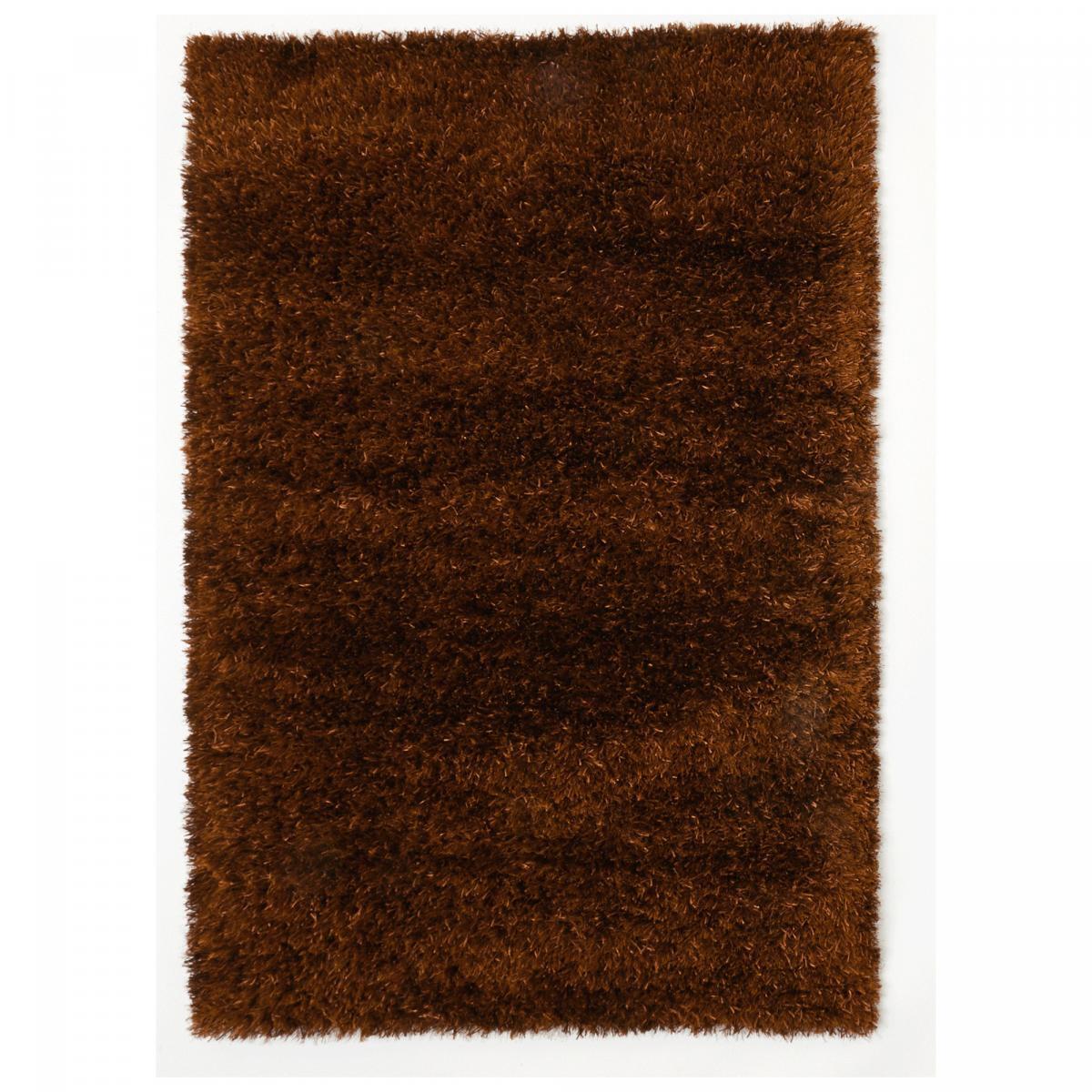 Tapis longs poils shaggy Ø140cm rond fait main marron motif uni MELANGE