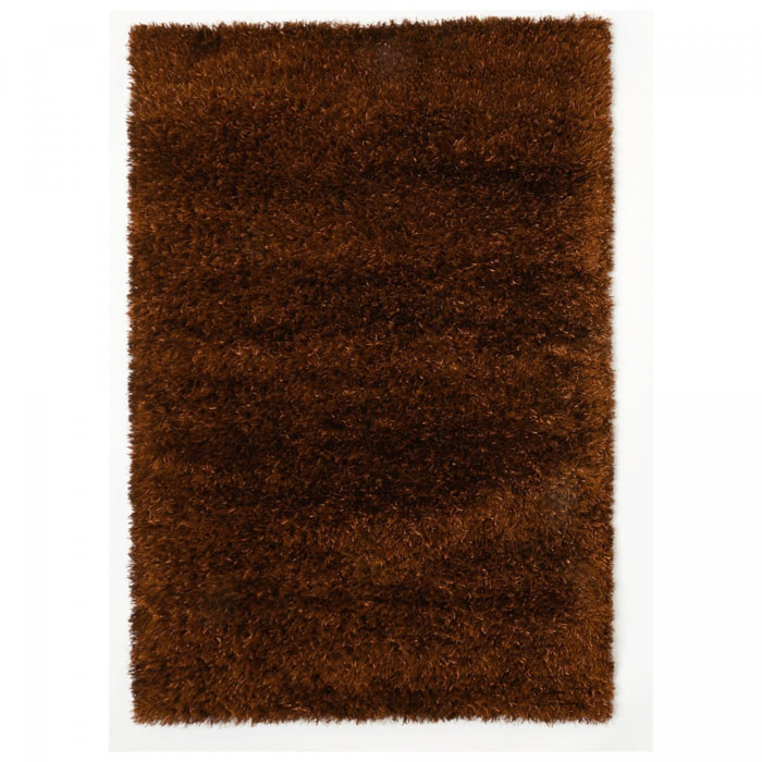 Tapis longs poils shaggy Ø140cm rond fait main marron motif uni MELANGE