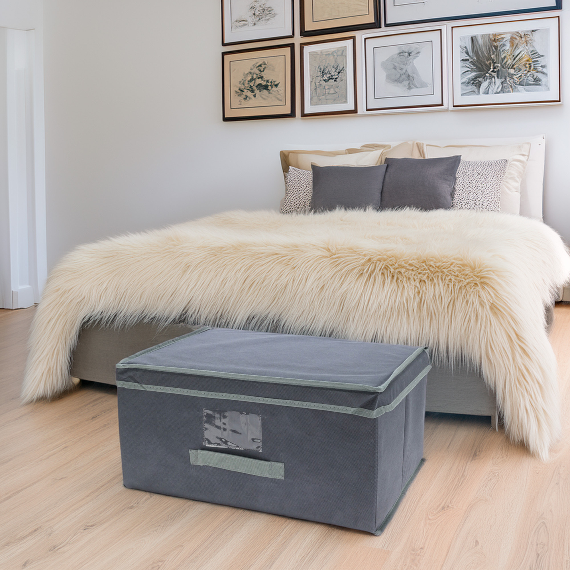 Well home caja de almacenamiento con tapa abatible de cartón no tejido - 44x33x22cm en gris oscuro