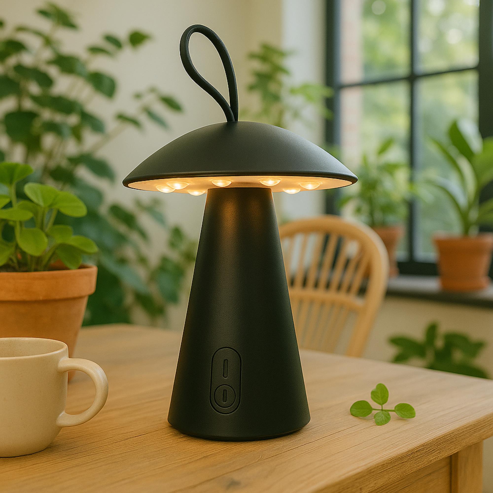 Well Home Lampara sobremesa recargable negra Ø15x17cm